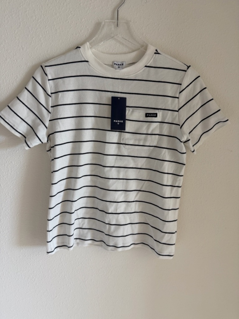 PARKE X Target Striped Pocket Crewneck Tee - White with Black Stripes